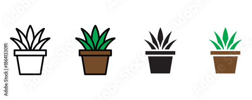 Variety of potted plant icon set vector on white background. potted plants, succulents, green, decorative icon. vector illstration.