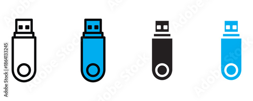 USB flash drive icon set vector on white background. technology, storage, data, devices, computer symbol. vector illustration.
