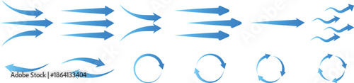 Air flow arrows set. airflow and ventilation, climate control, air direction circulation motion and strength signs. air direction signs. Air conditioning arrows.