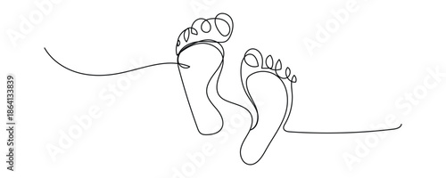 Minimalist line art of walking feet in motion one line icon. exploration, journey, path, progression, forward symbol. vector illustration.