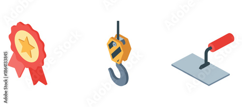 Award ribbon, industrial hook, and trowel symbols