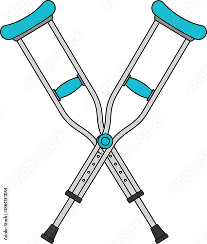 Medical crutches vector illustration featuring adjustable walking aids for injury recovery, rehabilitation support, and mobility assistance