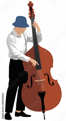 A dedicated musician plays a double bass with focus and poise, illustrating the depth of music and the beauty of artistic expression through instrumental performance.
