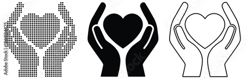 Diverse set of hands holding a heart icons symbolizing care, love, and protection
