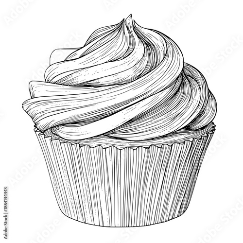 Delicious cupcake drawing vector illustration for bakery shop sweet dessert food design and coloring page art
