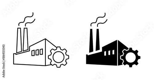 Factory Icon with Gear and Smokestack for Industrial Production and Manufacturing