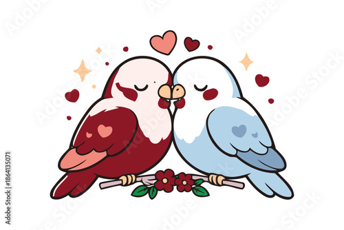 two lovebirds kissing,romance and relationship symbol,cute