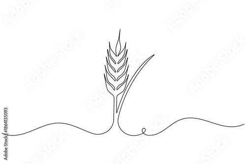 Single line drawing of a wheat stalk with a leaf, simple minimalist design