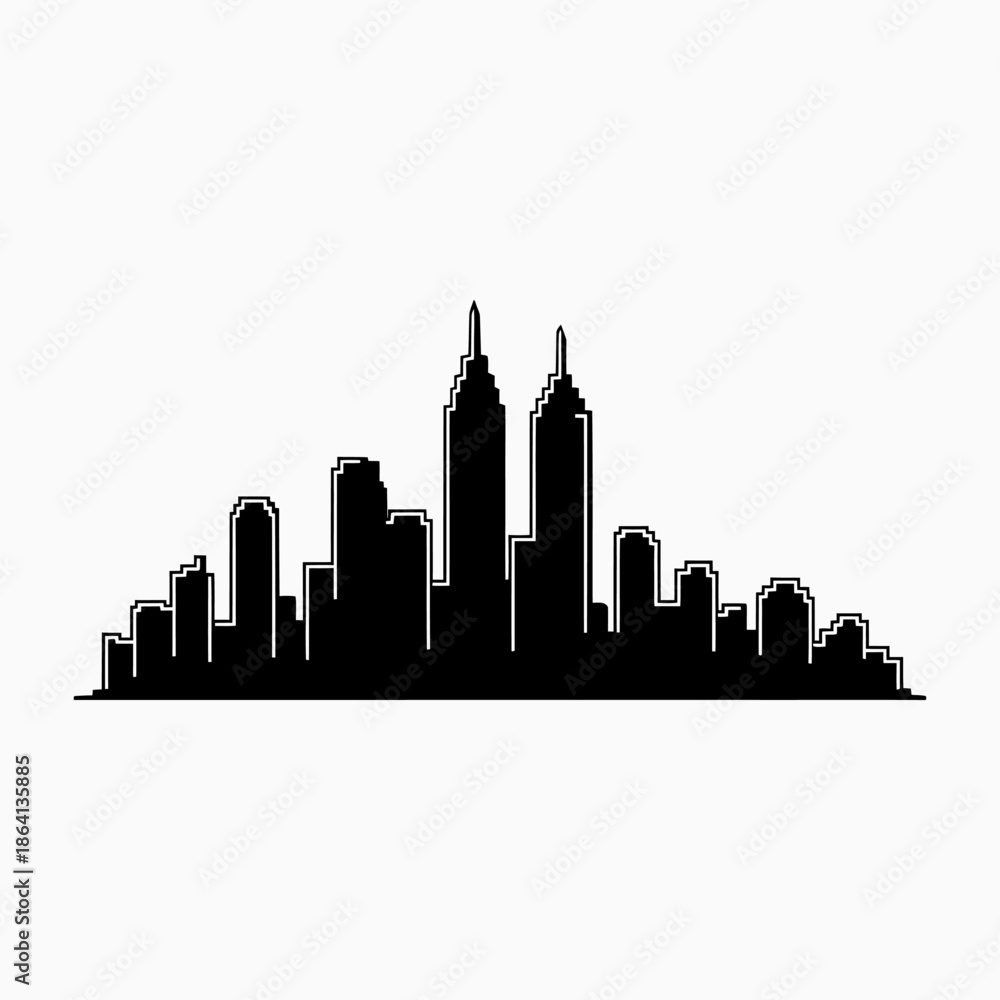 Obraz premium City Skyline Silhouette Vector Illustration with Modern Skyscrapers and Urban Buildings