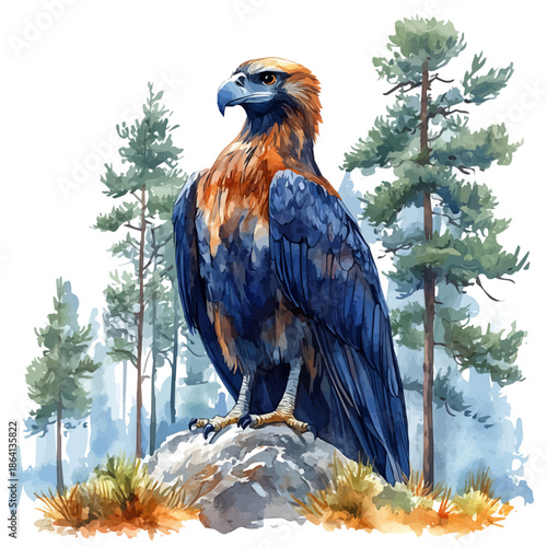 Bearded Vulture, watercolor vector portraying a joyful pose with colorful highlights, isolated on a white background.