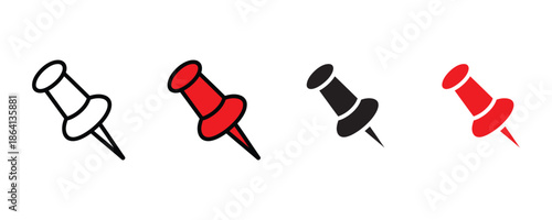 Push pin icon set vector on white background. vector illustration.