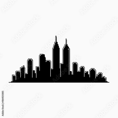 City Skyline Silhouette Vector Illustration with Modern Skyscrapers and Urban Buildings