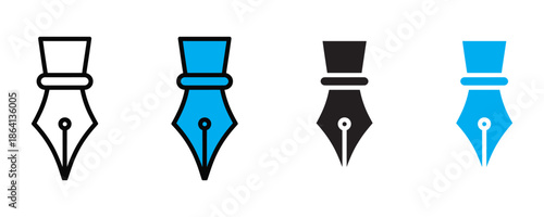 Fountain pen nib icon set vector on white background. pen, writing, stationery, office supplies, drawing symbol. vector illustration.
