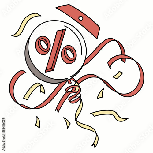 Floating Percentage Symbol Wrapped in Ribbon Fragments, Modern Financial and Discount Icon for Business Sales and Statistics