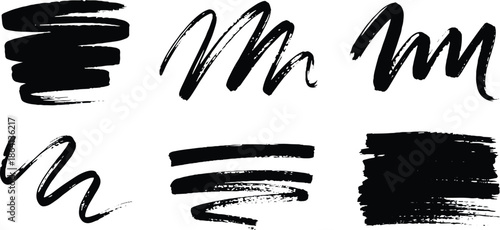 Bold Black Brush Strokes Seamless Pattern, Hand Drawn Ink Scribbles and Lines, Modern Minimalist Abstract Marks, Black and White Brush Texture Design.