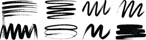 Bold Black Brush Strokes Seamless Pattern, Hand Drawn Ink Scribbles and Lines, Modern Minimalist Abstract Marks, Black and White Brush Texture Design.