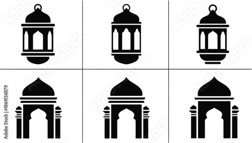 Traditional Lantern and Arch Vector Design for Cultural Art