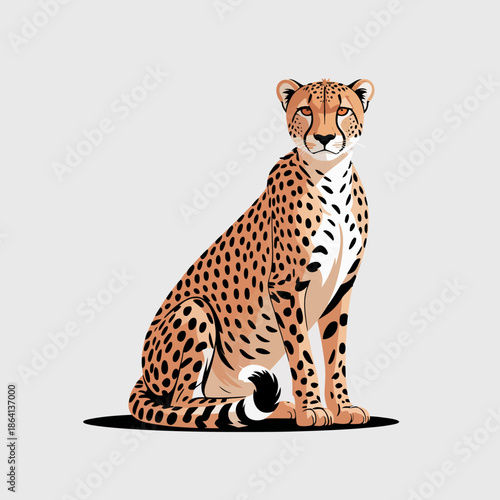 A realistically illustrated cheetah sits gracefully, embodying calmness and strength, symbolizing beauty and agility in the animal kingdom, captivating viewers with its poise.