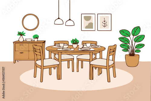 dining room with table,chairs,and sideboard,modern home decor