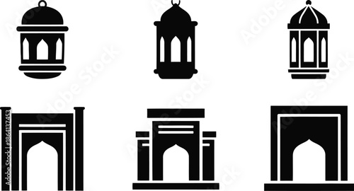Elegant Arabic Lantern and Arch Silhouettes for Modern Decor