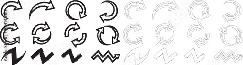 Hand drawn arrow icons set in black and white