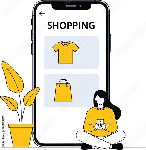 Online, shopping, mobile, app, illustration, ecommerce, fashion, store, digital, retail, smartphone, interface, user, experience, modern, design, concept, marketing, business