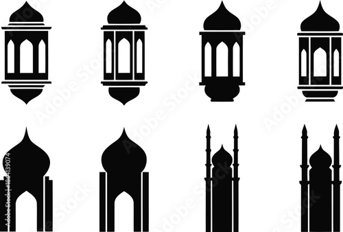 Silhouette Islamic Lanterns and Architecture Icons Collection