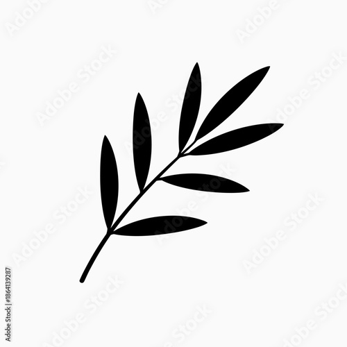 Minimalist Black Plant Branch with Leaves on White Background Botanical Illustration Design Element