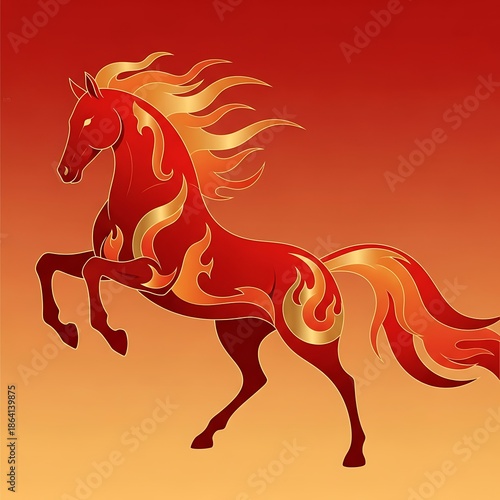 Minimalist Fire Horse Illustration in Modern Chinese New Year Style