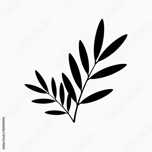 Minimalist Black Botanical Leaf Branch Illustration Vector Graphic