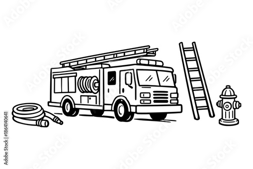 Fire truck with emergency equipment illustration on white background