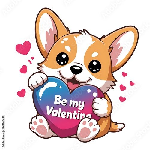 Adorable corgi puppy holding a valentine heart with floating hearts a cute cartoon illustration