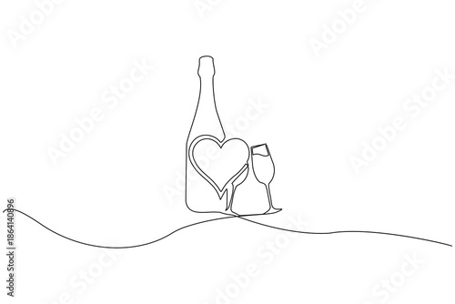 Champagne bottle minimal continuous line art illustration