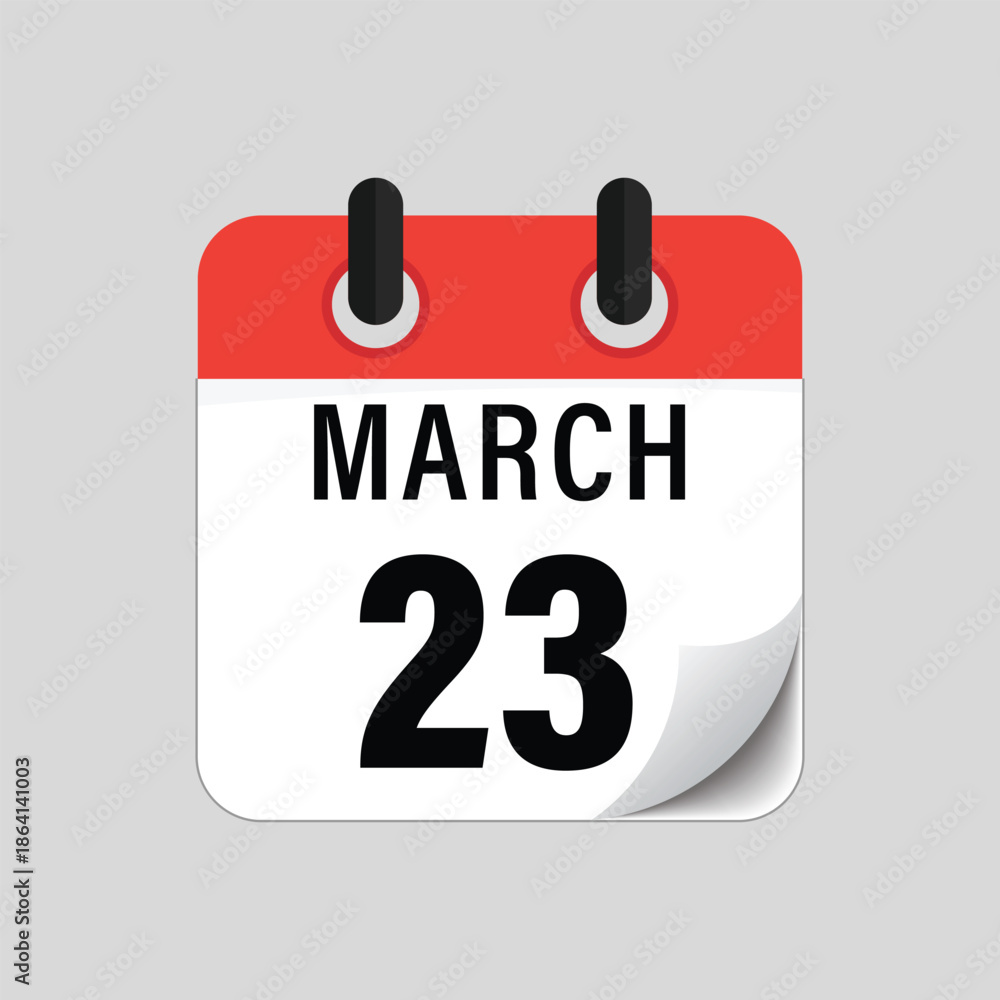 Fototapeta premium Flat calendar icon showing twenty-third of March date design