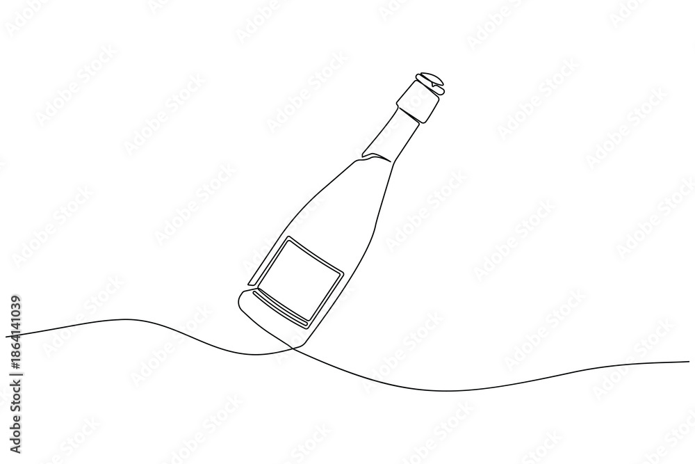 Obraz premium Champagne bottle outline drawn with single continuous line minimal design
