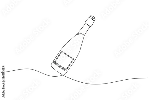 Champagne bottle outline drawn with single continuous line minimal design