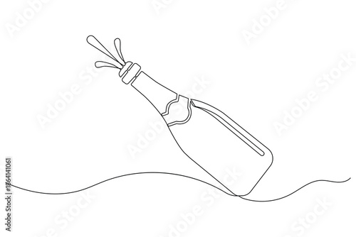 Champagne bottle outline drawn with single continuous line minimal design