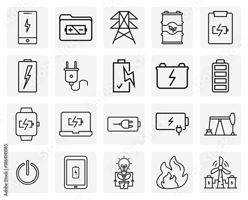 The Process Of Generating And Storing Energy – Oil Extraction, Electrical Transmission, And Battery Charging For Industrial Illustrations.