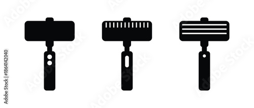 Set of minimalist safety razor icons and manual shaving tool symbols for grooming and personal care