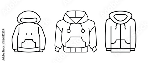 Hoodie Jacket Outline Icons Set in Black and White