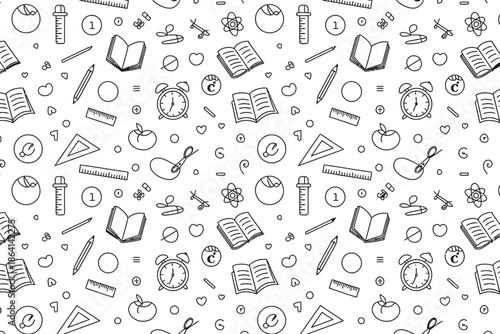 Black and white school supplies and educational pattern