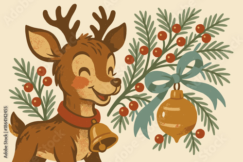 Vintage icon decorated smiling berries holiday punctuation vector golden cheer retro numbers