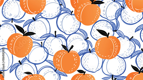 Vibrant orange and peach fruit pattern Background