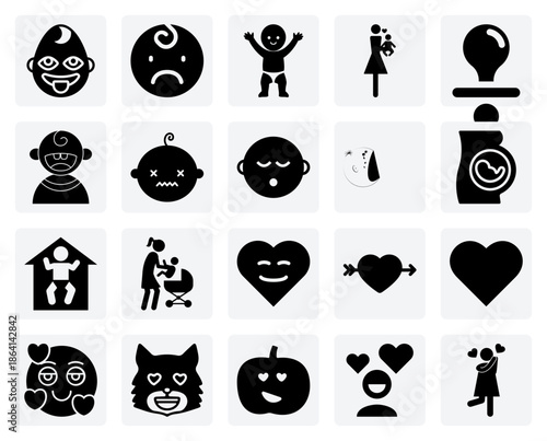 Expressive Baby Caricatures And Emotions – A Toothy Smile, A Cheeky Grin, And A Grumpy Frown For Humorous Designs.