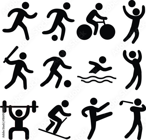 Silhouettes depicting various athletic human activities