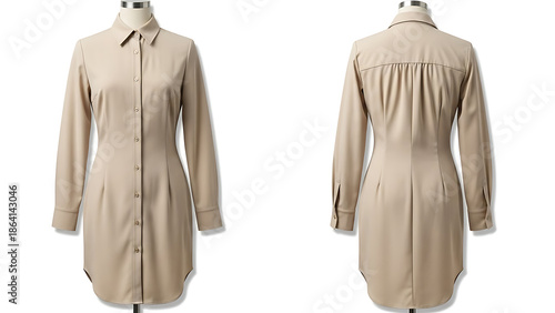 Long beige dress with pleats on the back and front