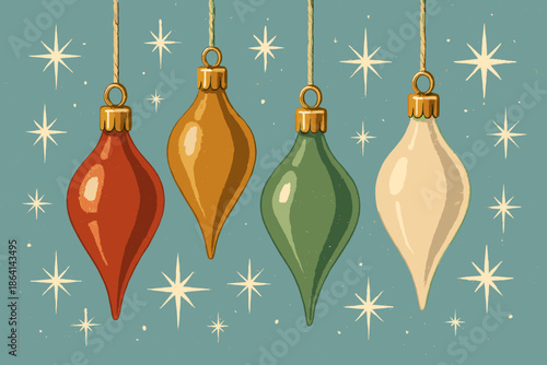 Typography textured shimmer christmas no labels ornaments sky hanging vintage vector icon