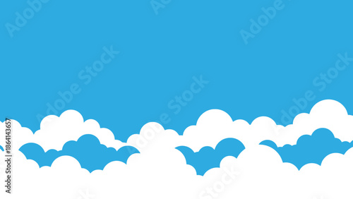 Stylized white clouds on a vibrant blue sky background, simple weather illustration