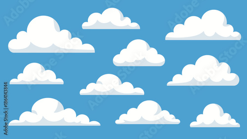 Seamless Pattern of Fluffy White Clouds in Blue Sky, Repeating Background Design