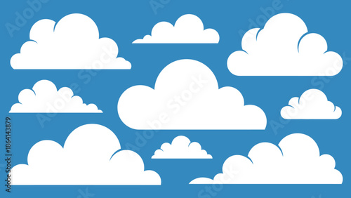 Fluffy white clouds in a bright blue sky, creating a serene and expansive atmosphere.